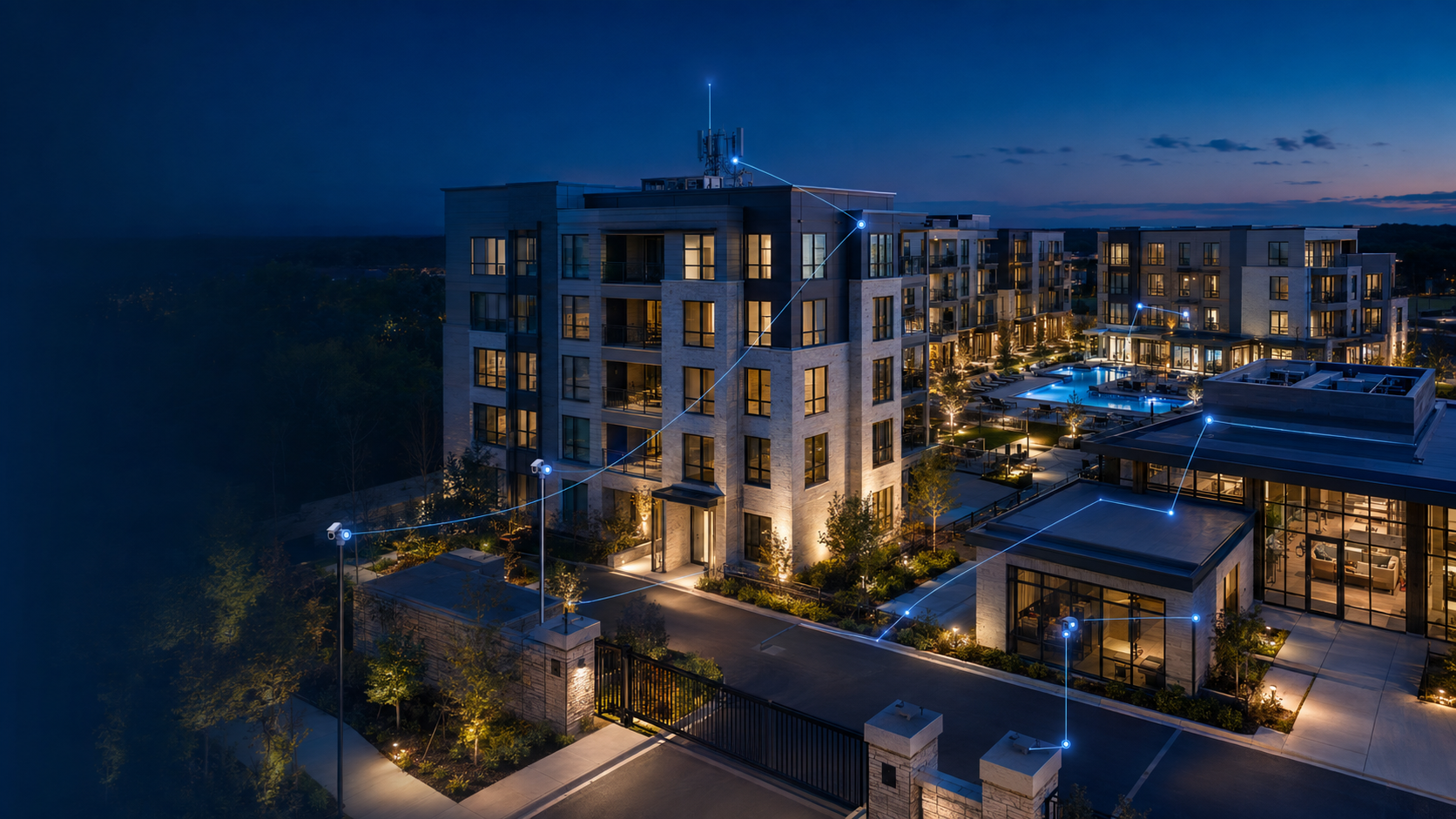 Connected modern multifamily property with integrated technology systems